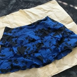 Express Royal Blue & Black Floral Ruffled Skirt